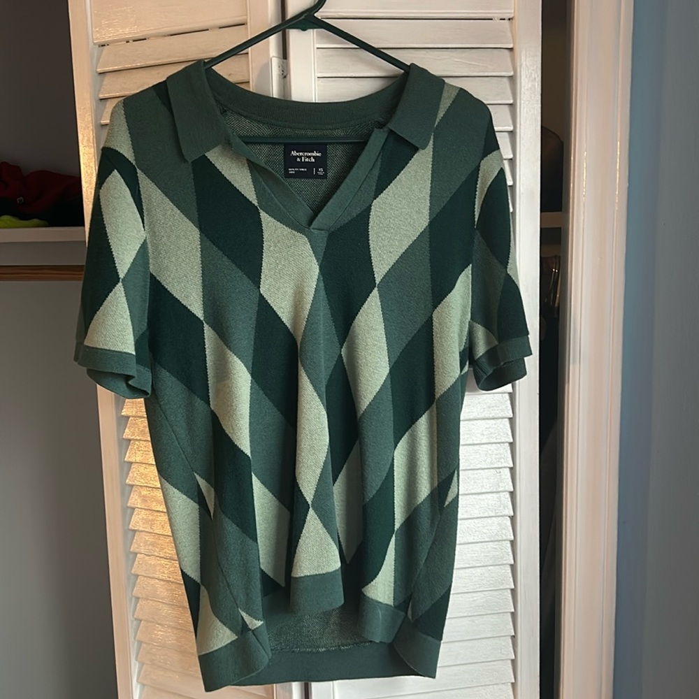 Abercrombie & Fitch Men’s XS Johnny Collar Sweater Shirt Green Argyle